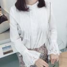 Lace Bell-sleeve Pintuck Blouse