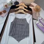 Long-sleeve Mock Two-piece Houndstooth Top