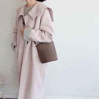Collar-detail Slit-side Wool Blend Coat