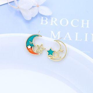 Asymmetric Moon Stud Earring 1 Pair - Gold - One Size