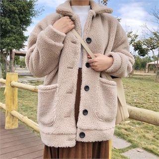 Pocket-front Fleece Jacket Beige - One Size