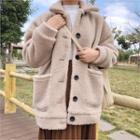 Pocket-front Fleece Jacket Beige - One Size