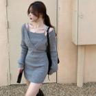 Mock Two-piece Cold-shoulder Ribbed Knit Dress