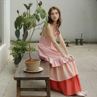 Color Panel Layered Maxi Sundress