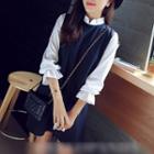 Mock Two Piece Stand Collar Long Sleeve Dress