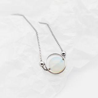 925 Sterling Silver Moonstone Disc Pendant Necklace Opal Bracelet - One Size
