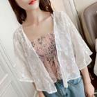 Floral Embroidered 3/4-sleeve Open-front Chiffon Jacket
