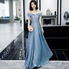 Off-shoulder Glittered Gradient A-line Evening Gown