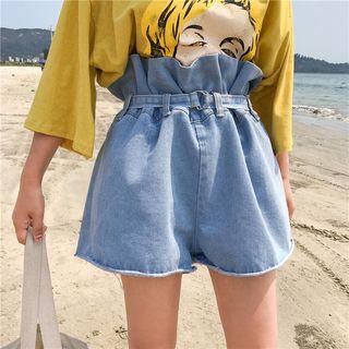 Paperbag Waist Denim Shorts Blue - One Size