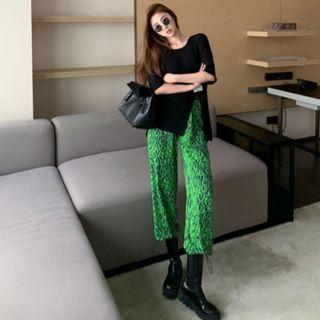 Slited T-shirt / Ink Drawstring Harem Pants