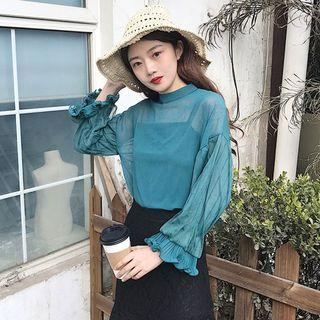 Panel Lantern Sleeve Chiffon Top