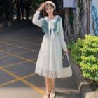 Lace Long-sleeve Midi A-line Dress / Vest