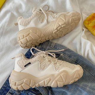 Faux Leather Fleece Chunky Sneakers