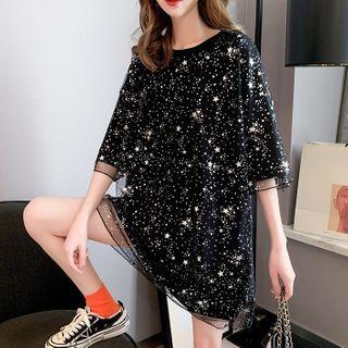 Short-sleeve Star Print Mesh T-shirt