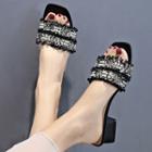 Pearl Accent Fabric High Heel Slide Sandals