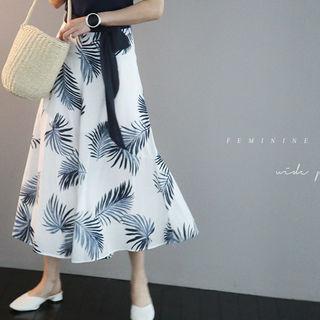 Foliage Wide-leg Pants With Sash