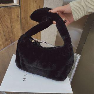 Plain Fluffy Zip Shoulder Bag