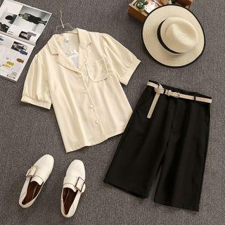 Set: Pocket Detail Short-sleeve Blouse + Shorts