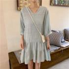 V-neck Half Sleeve Casual Shift Dress