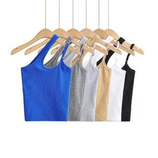 One-shoulder Plain Crop Camisole Top