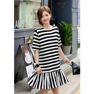 Ruffle-hem Striped T-shirt Dress