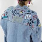 Loose-fit  Embroidered Denim Jacket Blue - One Size