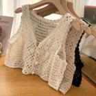 Crochet Lace Buttoned Vest Almond - One Size
