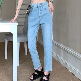 Mushroom Embroidered Straight Leg Cropped Jeans