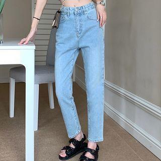 Mushroom Embroidered Straight Leg Cropped Jeans
