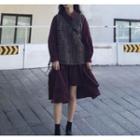 Tweed Vest / Irregular Hem Long-sleeve Shirtdress