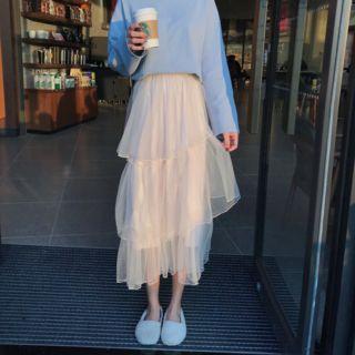 Tiered Midi Sheer Skirt Almond Pink - One Size