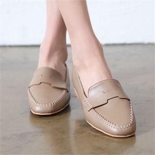 Square-toe Genuine-leather Flats