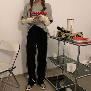Short-sleeve Printed T-shirt / Contrast Trim Sweatpants