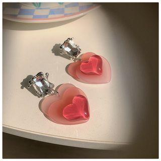 Rhinestone Heart Drop Earring 1 Pair - Pink - One Size