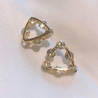 Rhinestone Faux Pearl Triangle Stud Earring 1 Pair - Silver Needle - Gold - One Size