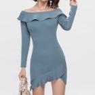 Long-sleeve Asymmetric Mini Knit Dress