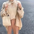 Dot Puff-sleeve Loose-fit Long-sleeve Blouse