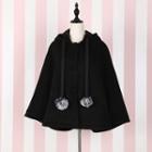 Hooded Pompom-accent Cape Jacket