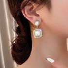 Square Faux Pearl Rhinestone Dangle Earring 1 Pair - White - One Size