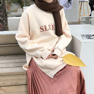 Letter Long-sleeve Sweatshirt / Accordion Maxi Skirt