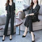 Set: Double Breasted Striped Blazer + Wide-leg Dress Pants