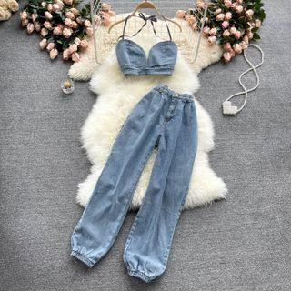 Set: Denim Strappy Top + Harem Jeans