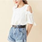 Cold Shoulder Lace Trim Short-sleeve T-shirt Off-white - One Size