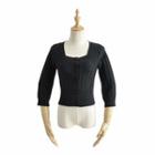3/4-sleeve Square-neck Knit Top