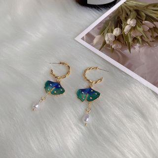 Faux Pearl Gingko Leaf Drop Earring 1 Pair - S925silver Earrings - Green - One Size