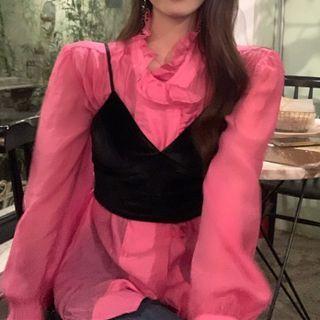 Ruffle Trim Blouse / Cropped Camisole Top