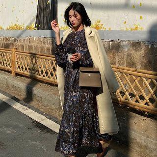 Long-sleeve Floral-print Midi Mermaid Dress As Shown In Figure - One Size