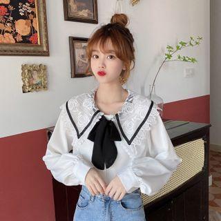 Peter Pan Ribbon-accent Blouse Bow - White - One Size