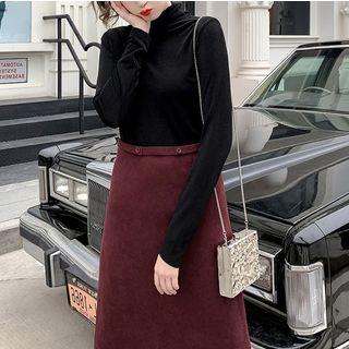 Set: Mock Neck Long-sleeve Top + Mid A-line Skirt