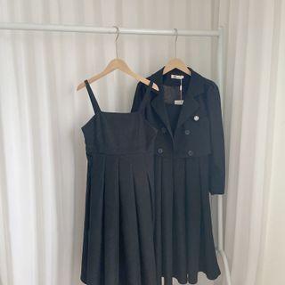 Spaghetti Strap A-line Dress / Double-breasted Blazer / Set